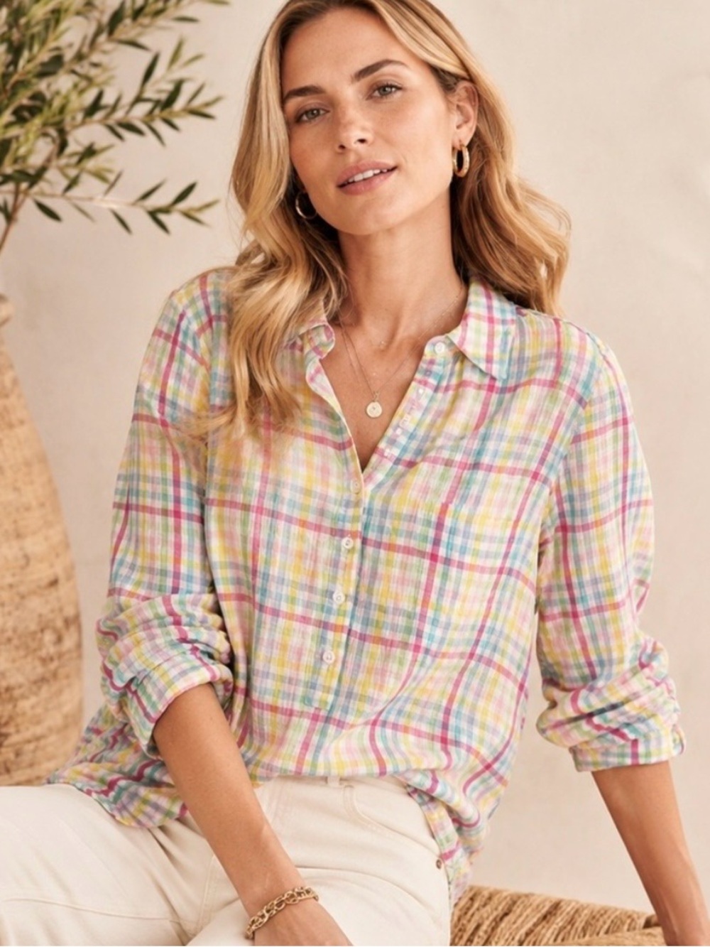 Pastel Plaid Cotton Shirt 1X Talbots